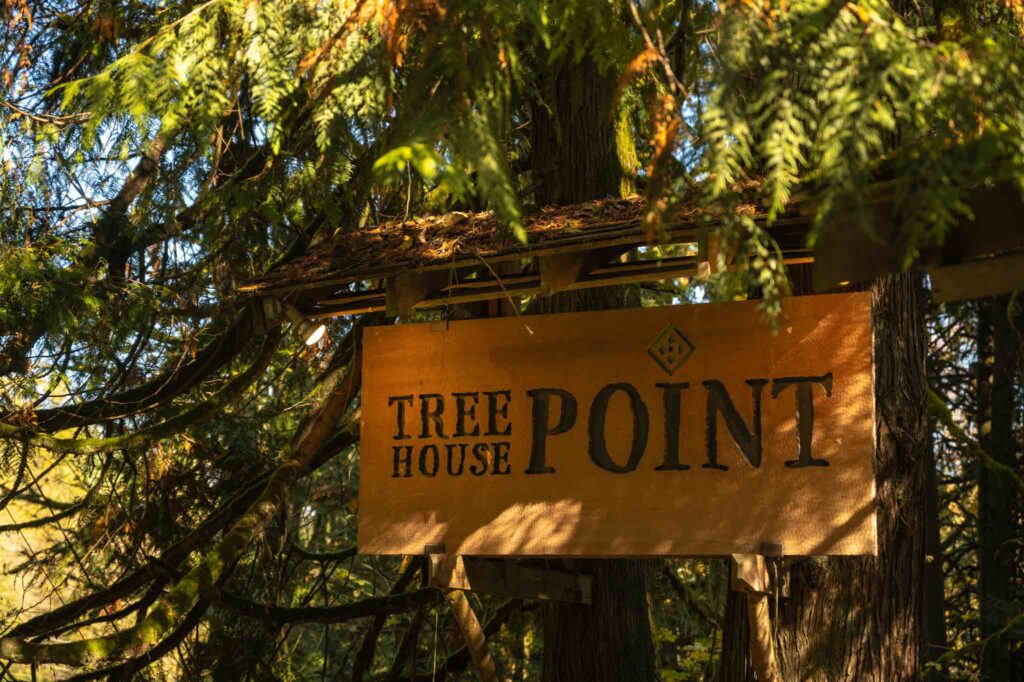 Sign at the Issaquah treehouse resort known as TreeHouse Point